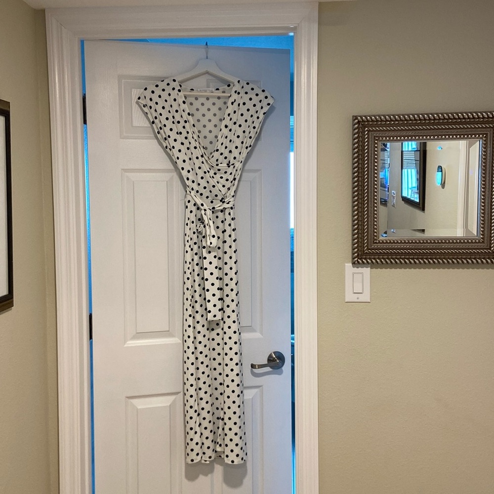 White maxi dress with black dots